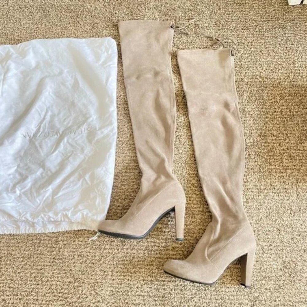 Stuart Weitzman Highland Suede Over-The-Knee Boot in Taupe Size 8 US M EUC